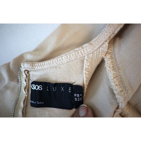 ASOS Luxe Women's Sz 10 Camel/Beige Hourglass Sexy Plunge Lace-Up Mini Dress - Picture 8 of 12